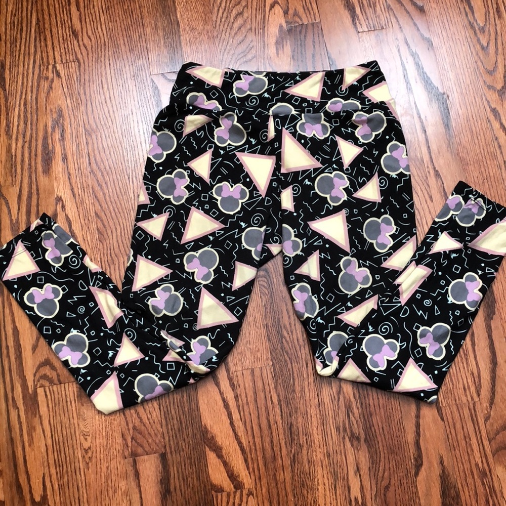 Minnie Leggings LulaRoe OS One Size Yellow Pink Black Disney Lounge Leisure